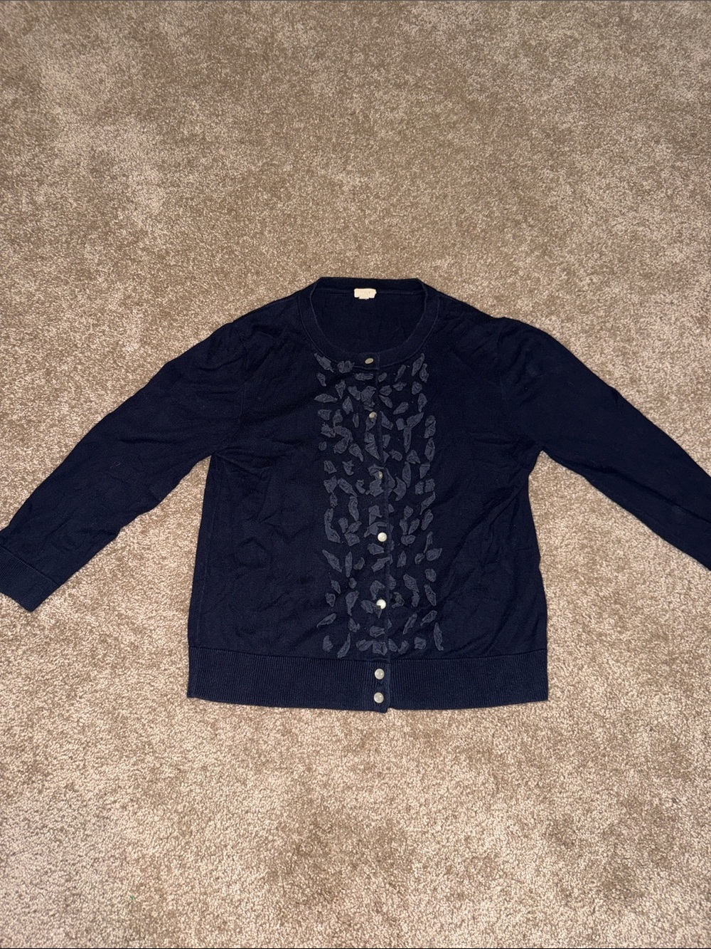 J. Crew Navy Embroidered Button-Front Cardigan XS